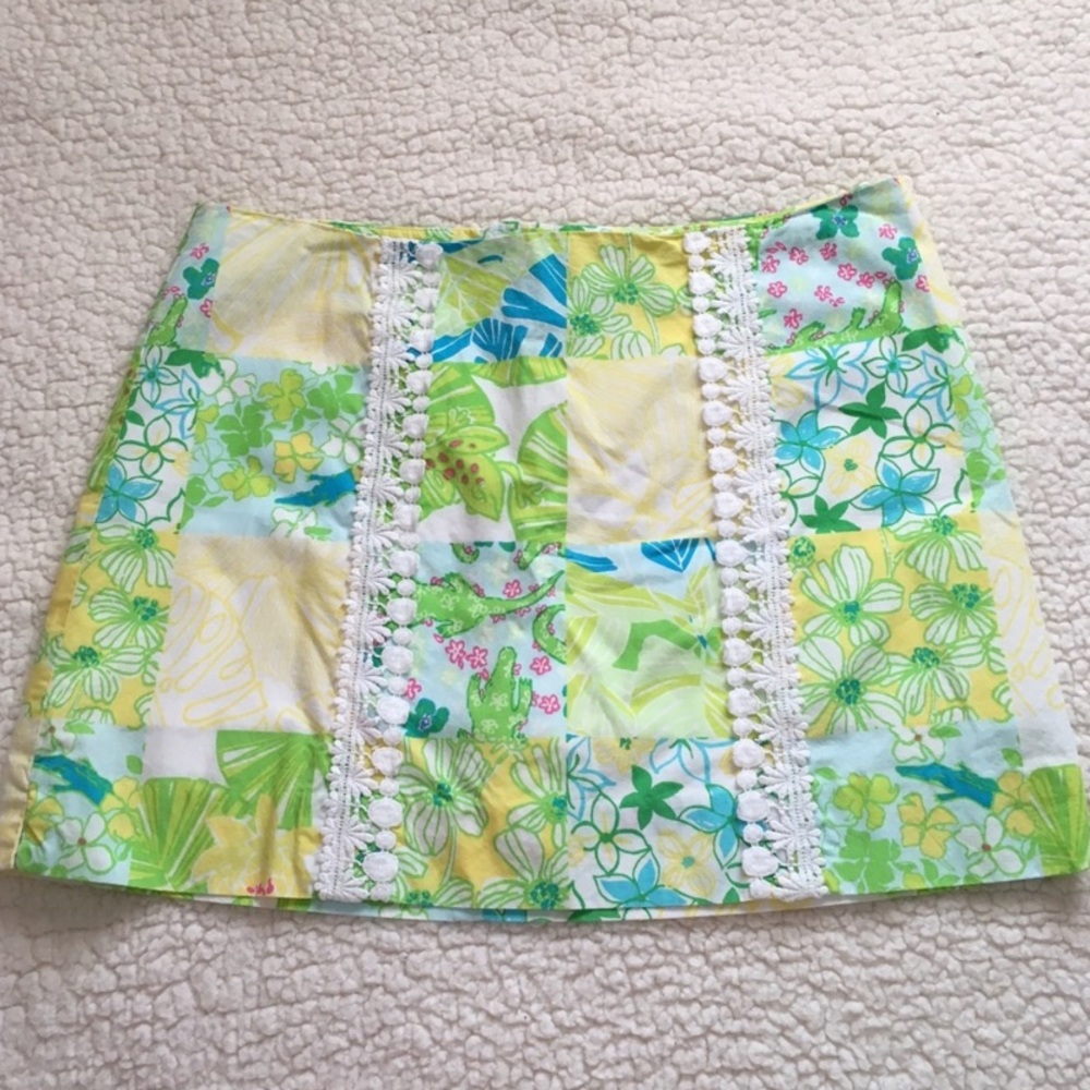 Lilly Pulitzer sz 4 patchwork & lace mini skirt